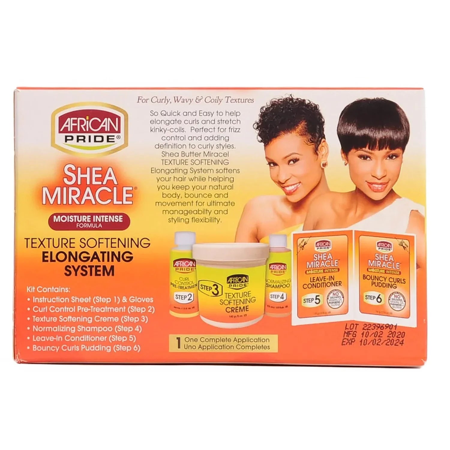 AFRICAN PRIDE - SHEA MIRACLE MOISTURE INTENSE FORMULA - TEXTURE SOFTENING ELONGATING SYSTEM - 1 COMPLETE APPICATION